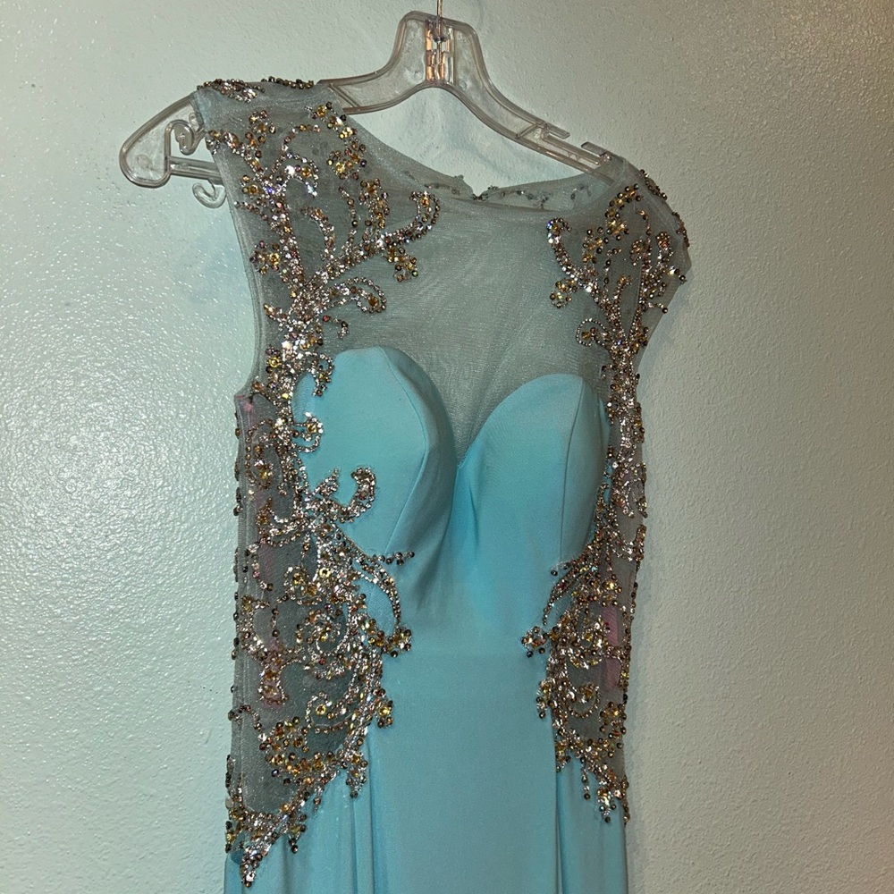 Light Blue Illusion Bodice Prom Dress with Sequin Embellishment